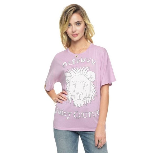 $98 JUICY COUTURE Graphic LION Meowww TEE Shirt TOP Soft  MAUVE XL - Picture 1 of 1
